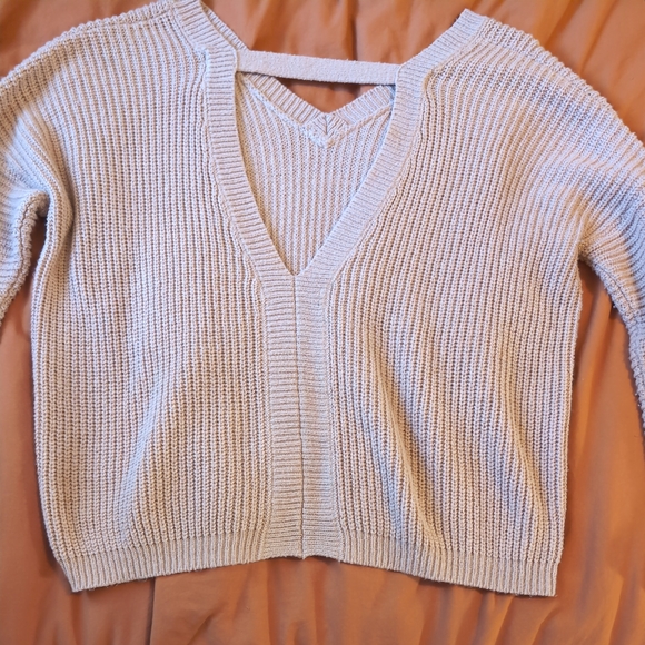 Open-Back Ribbed Off-the-Shoulder Sweater - Blush Pink - Picture 9 of 9